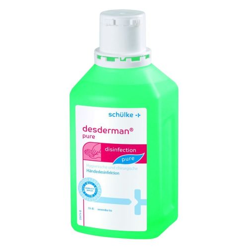 Grüne 500 ml Schülke Desinfektionsflasche auf weißem Hintergrund