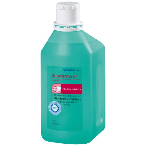 Grüne 1-Liter-Flasche Desderman Pure auf weißem Hintergrund