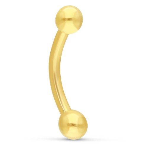 Goldenes Microbananabell Piercing aus 18K Gold mit zwei Kugeln auf weißem Hintergrund