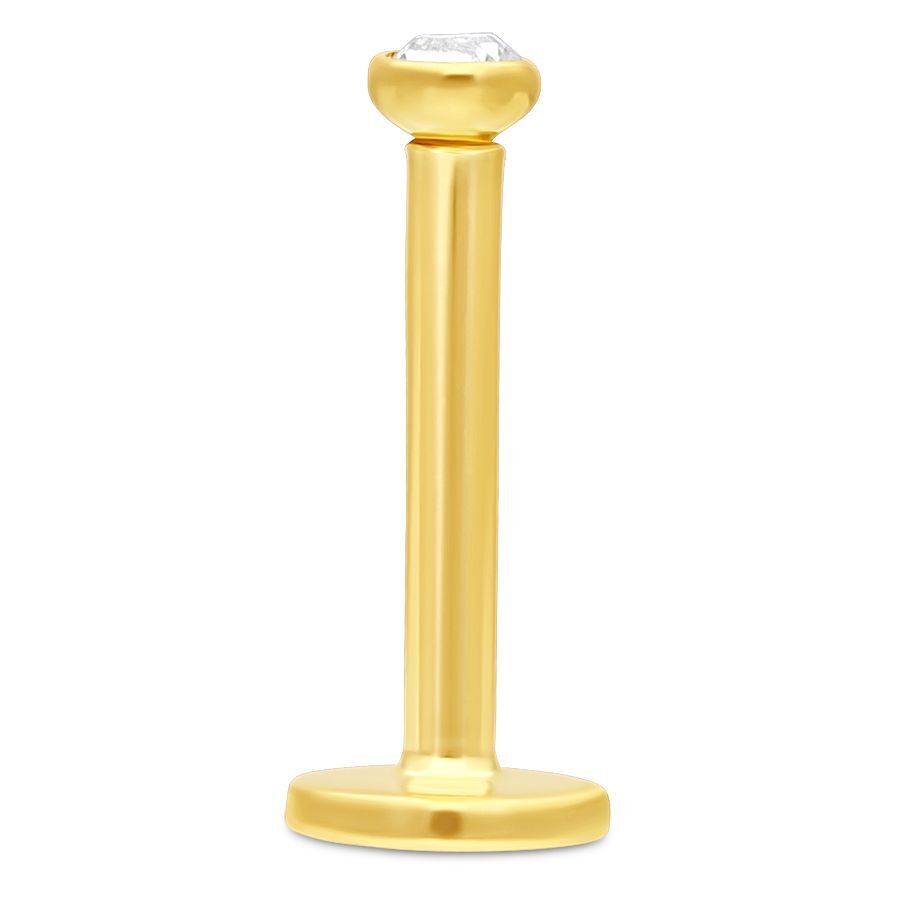 Goldenes 18K Labret mit klarem Kristall auf weißem Hintergrund