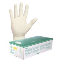 Weiße, puderfreie Vasco Sensitive Handschuhe auf Verpackung