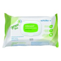 Packung Mikrozid Universal Wipes Green Line auf weißem Hintergrund