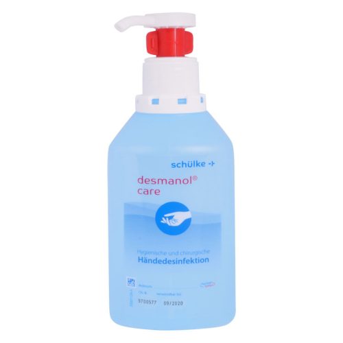 Blaue Flasche Wildcat Händedesinfektion mit weißem Pumpspender auf weißem Hintergrund