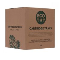 Braune Box mit grünem EcoTat Logo und Aufschrift 'Cartridge Holder 50 pcs'.
