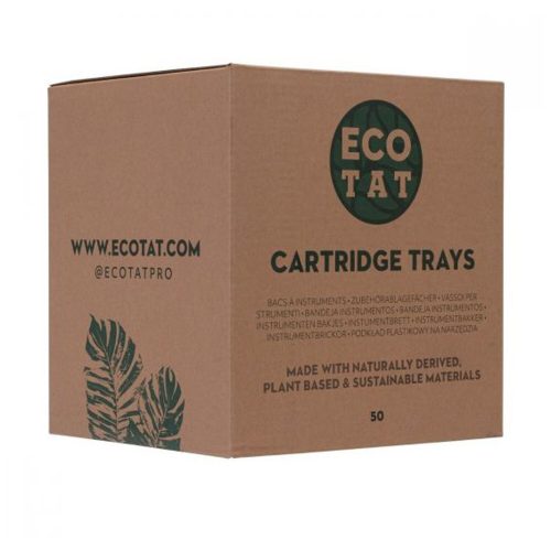 Braune Box mit grünem EcoTat Logo und Aufschrift 'Cartridge Holder 50 pcs'.