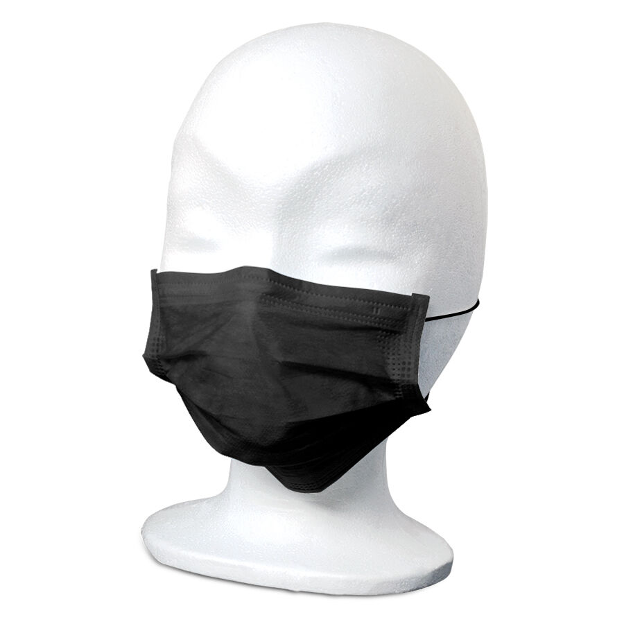 Schwarze Gesichtsmaske auf einem weißen Modellkopf in Studioaufnahme