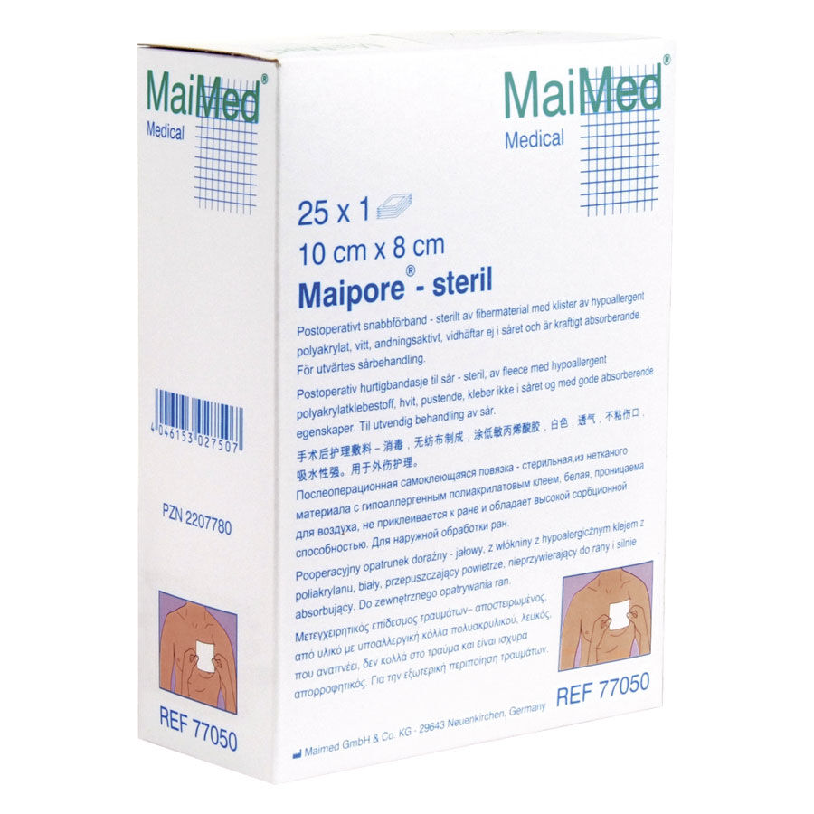 Verpackung des sterilen Wundschnellverbands MaiMed Maipore 10x8 cm