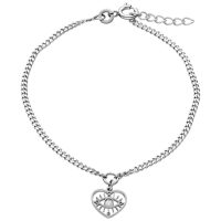 Feines silbernes Armband mit Herzanhänger und klarem Kristall, verstellbarer Verschluss