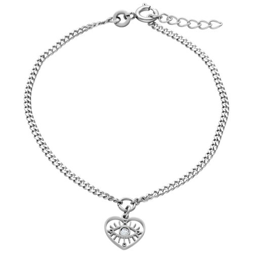 Feines silbernes Armband mit Herzanhänger und klarem Kristall, verstellbarer Verschluss