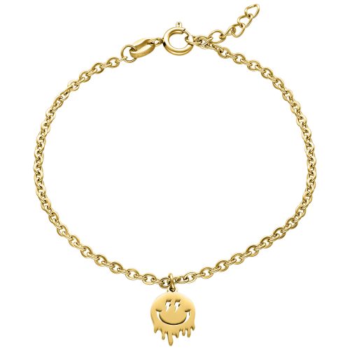 Goldenes Armband mit Smiley-Anhänger auf weißem Hintergrund