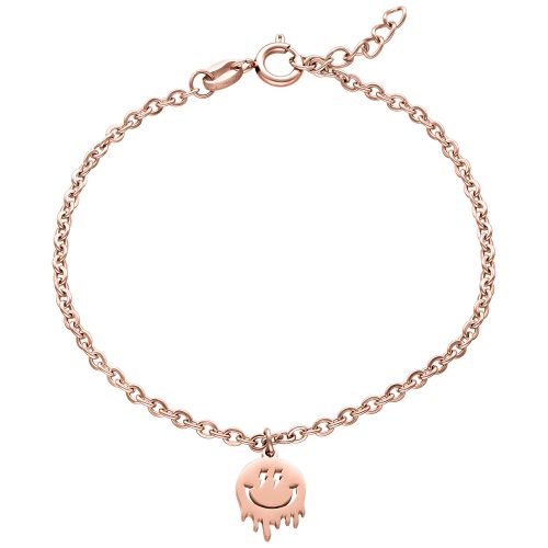 Roségoldenes Armband mit Smiley-Anhänger auf weißem Hintergrund