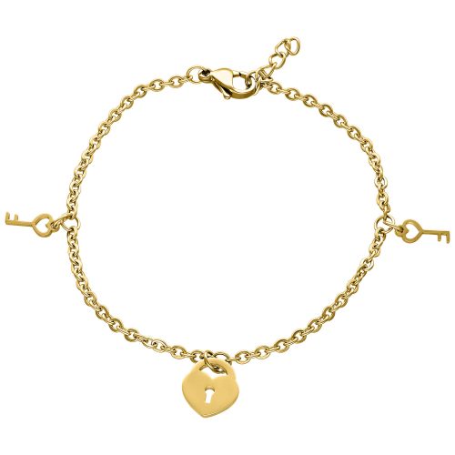 Goldenes Armband mit Schlüsselmotive auf weißem Hintergrund