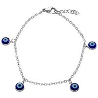 Silbernes Armband mit Nazar-Anhängern auf weißem Hintergrund