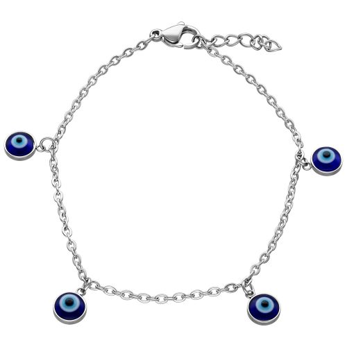 Silbernes Armband mit Nazar-Anhängern auf weißem Hintergrund