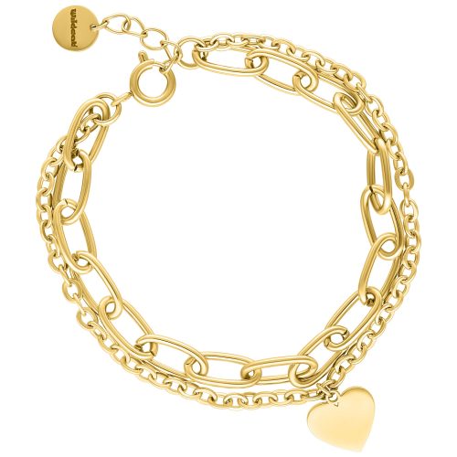 Goldenes Armband mit Herzanhänger, verstellbar, auf weißem Hintergrund