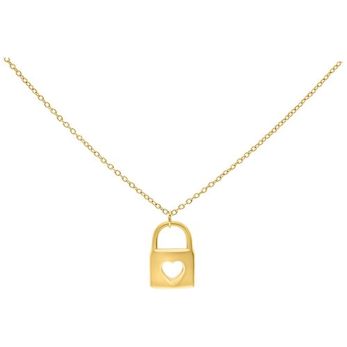 Goldene Halskette aus Chirurgenstahl mit Schloss und Herzdesign auf weißem Hintergrund
