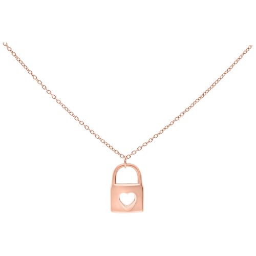Roségoldene Kette mit herzförmigem Schlossanhänger auf weißem Hintergrund