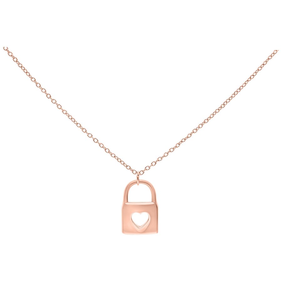 Roségoldene Kette mit herzförmigem Schlossanhänger auf weißem Hintergrund
