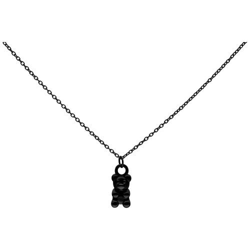 Schwarze Kette mit Gummibärchen-Anhänger aus Chirurgenstahl auf weißem Hintergrund
