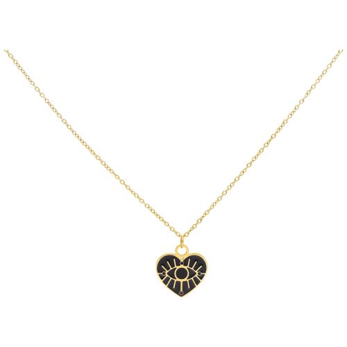 Goldene Kette mit herzförmigem Anhänger und Augenmotiv auf weißem Hintergrund