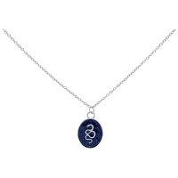 Silberne Kette mit ovalem Anhänger und Schlangenmotiv auf dunkelblauem Hintergrund