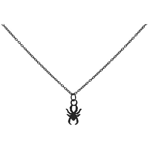 Schwarze Kette mit Spinnenanhänger aus Chirurgenstahl auf weißem Hintergrund