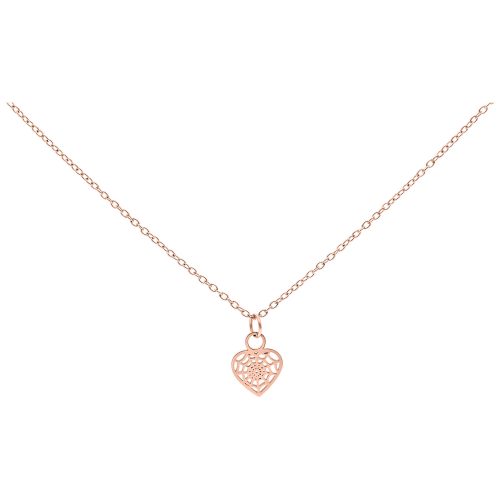Roségoldene Kette mit filigranem Herzanhänger auf weißem Hintergrund