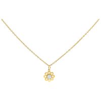 Goldene Kette mit blumenförmigem Kristallanhänger auf weißem Hintergrund