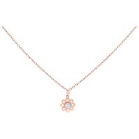 Roségoldene Kette mit Blütenanhänger und klarem Kristall auf weißem Hintergrund