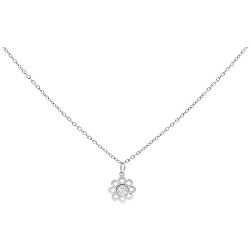Silberne Kette mit Kristallblumenanhänger auf weißem Hintergrund