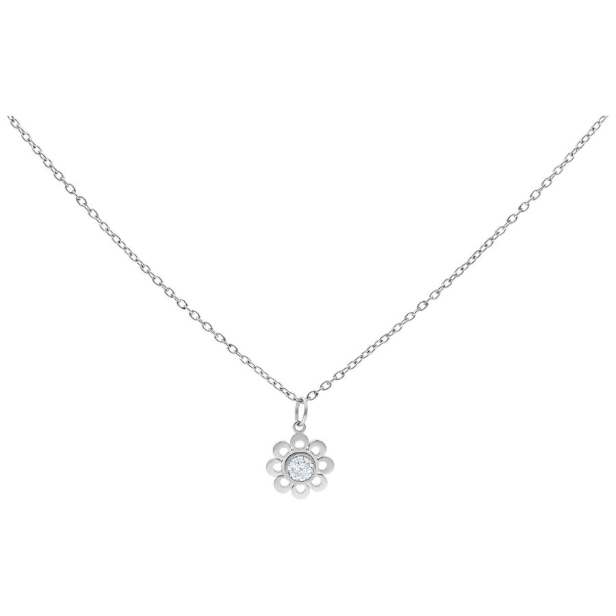 Silberne Kette mit Kristallblumenanhänger auf weißem Hintergrund