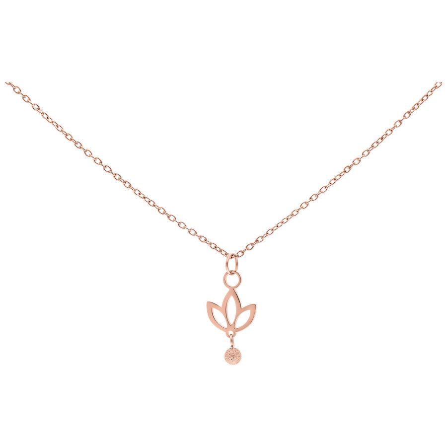 Roségoldene Kette mit hängendem Lilien-Anhänger auf weißem Hintergrund