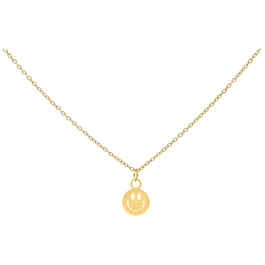 Goldene Kette mit Smiley-Anhänger auf weißem Hintergrund