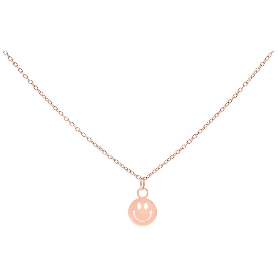 Roségoldene Kette mit Smiley-Anhänger auf weißem Hintergrund