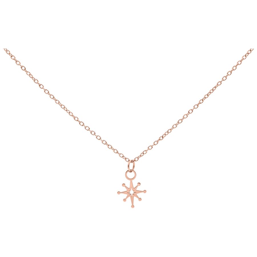 Filigrane Polar Star Kette aus Chirurgenstahl in Roségold auf weißem Hintergrund