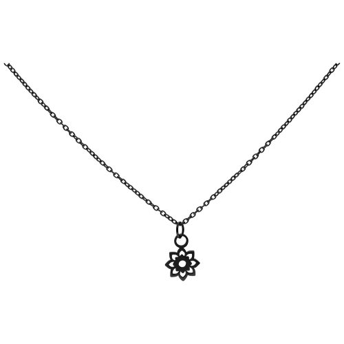 Schwarze Kette mit Sonnenblumenanhänger aus Chirurgenstahl auf weißem Hintergrund