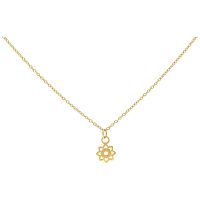 Goldene Kette mit kleinem Sonnenblumen-Anhänger auf weißem Hintergrund