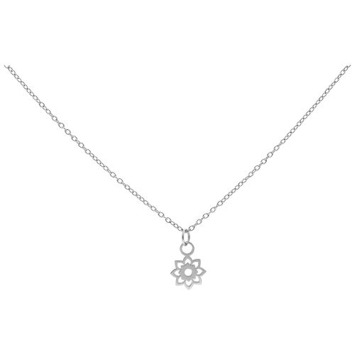 Silberne Kette mit kleinem Sonnenblumenanhänger auf weißem Hintergrund