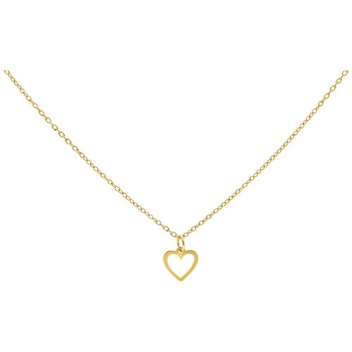 Feine goldene Kette mit herzförmigem Anhänger vor weißem Hintergrund