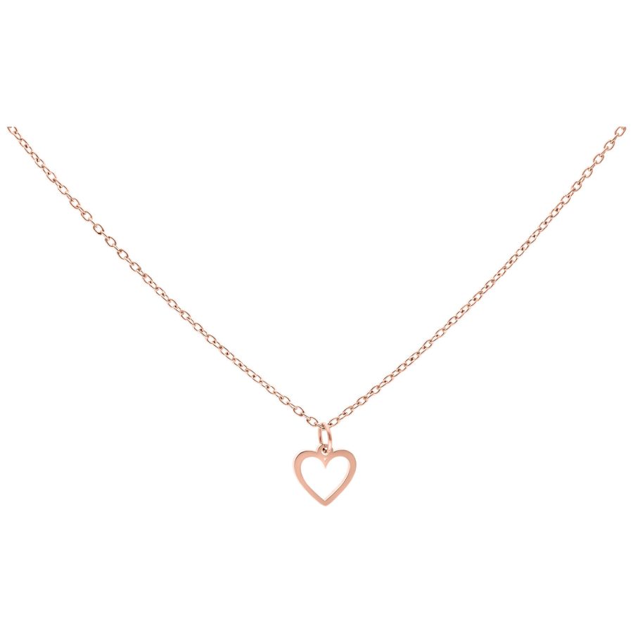 Kette aus Chirurgenstahl in Roségold mit kleinem Herzanhänger auf weißem Hintergrund