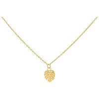 Goldene Monstera Leaf Kette aus Chirurgenstahl auf weißem Hintergrund