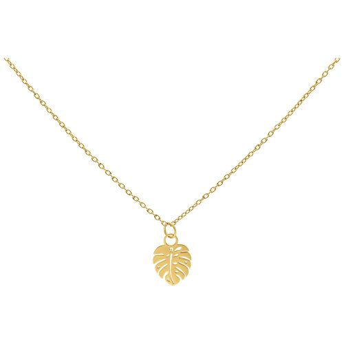 Goldene Monstera Leaf Kette aus Chirurgenstahl auf weißem Hintergrund