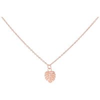 Kette mit Monstera Blatt Anhänger in Roségold auf weißem Hintergrund