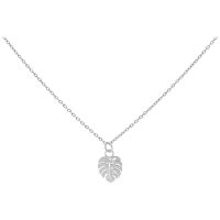 Silberne Kette mit Monstera-Blatt-Anhänger auf weißem Hintergrund