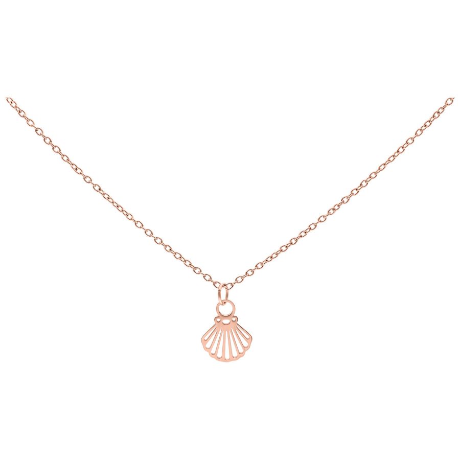 Kette aus Chirurgenstahl mit Muschel-Anhänger in Roségold auf weißem Hintergrund