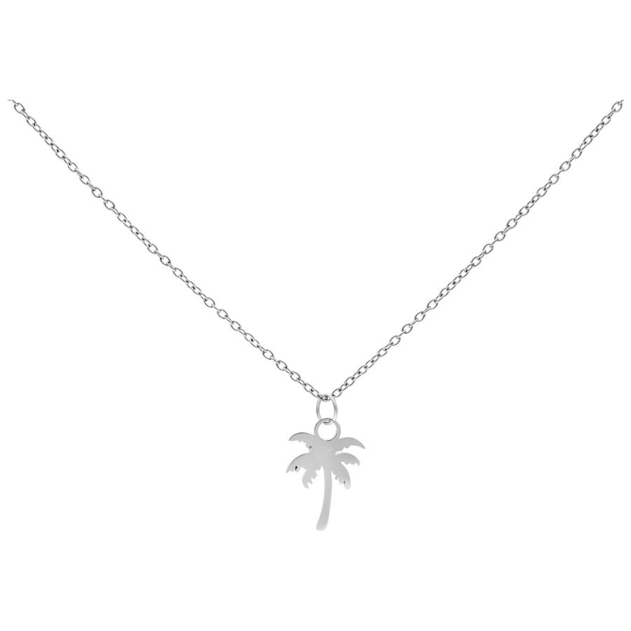 Silberne Kette mit Palmenanhänger auf weißem Hintergrund