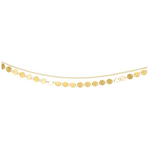 Goldene, mehrlagige Fußkette mit verstellbarer Länge auf weißem Hintergrund