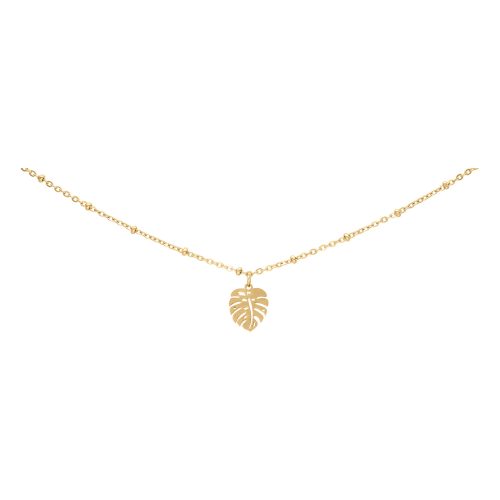 Goldenes Fußkettchen mit Monstera-Anhänger auf weißem Hintergrund