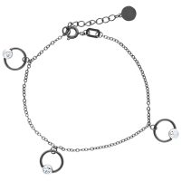 Schwarzes Armband aus Chirurgenstahl mit verstellbarer Länge und Kristallringen auf weißem Hintergrund