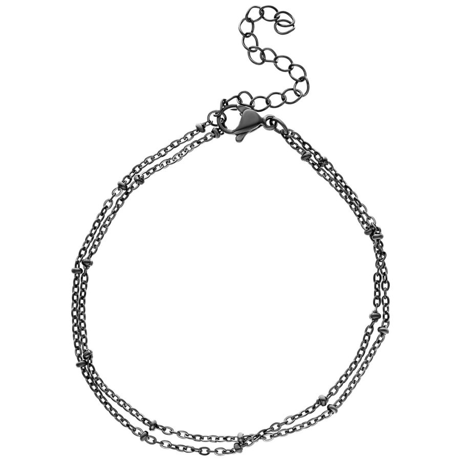 Schwarzes Doppelarmband aus Chirurgenstahl mit Perlen auf weißem Hintergrund